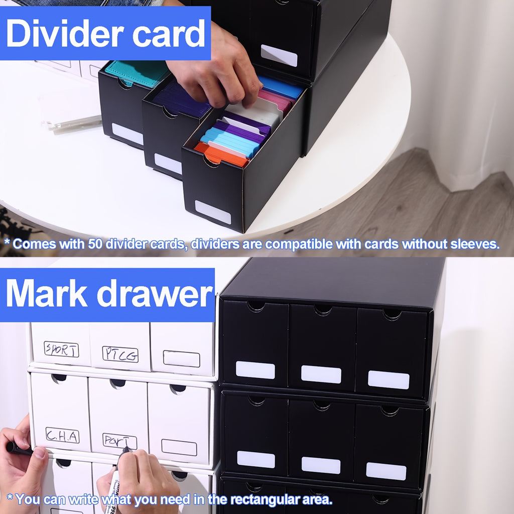 Trading Card Storage Box 12 Drawer Organizer with 50 Dividers for Pokemon Sports Baseball TCG MTG Yu-Gi-Oh Collector Gift Black White Christmas Birthday