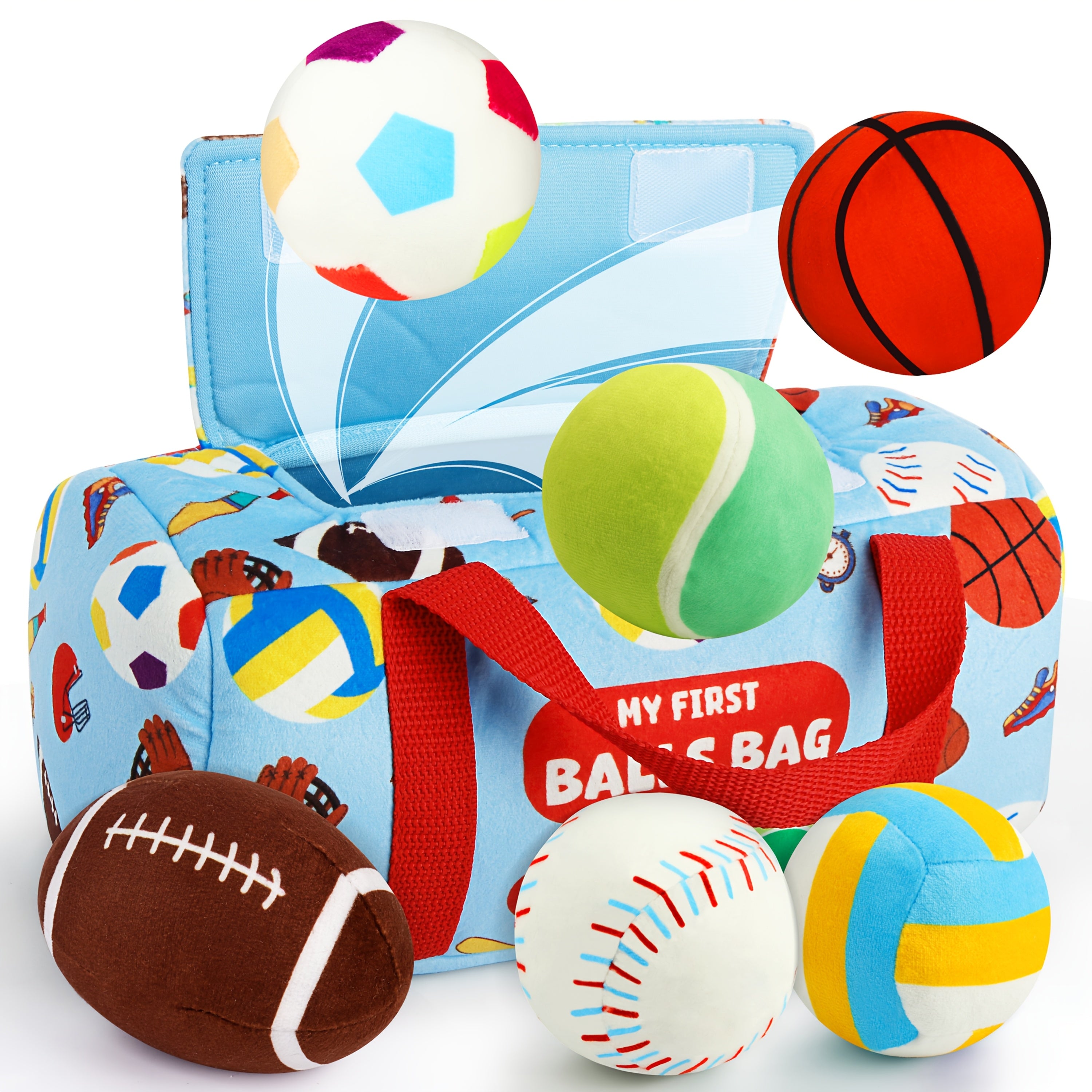 Baby Sensory Balls Set 6 Pcs Soft Plush Crinkle Rattle Toys for Toddlers Newborns - Texture Ball with Travel Storage Bag, Early Learning Infant Toy for 12+ Months, Baby Shower Gift Boys Girls