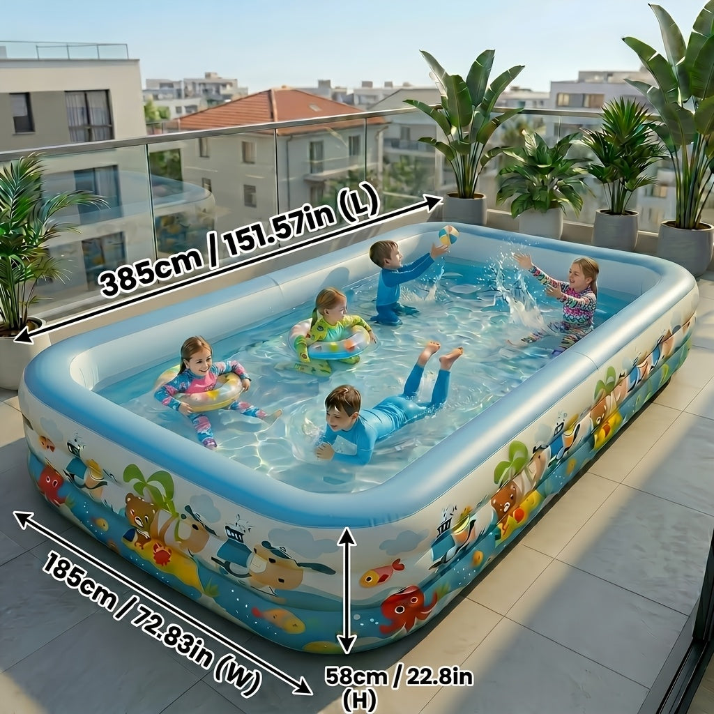 Large Cartoon Inflatable Swimming Pool for Kids & Family – Thickened Portable Wading Pool for Backyard Patio Garden, Quick Inflate Summer Outdoor Water Fun, Top Gift Choice