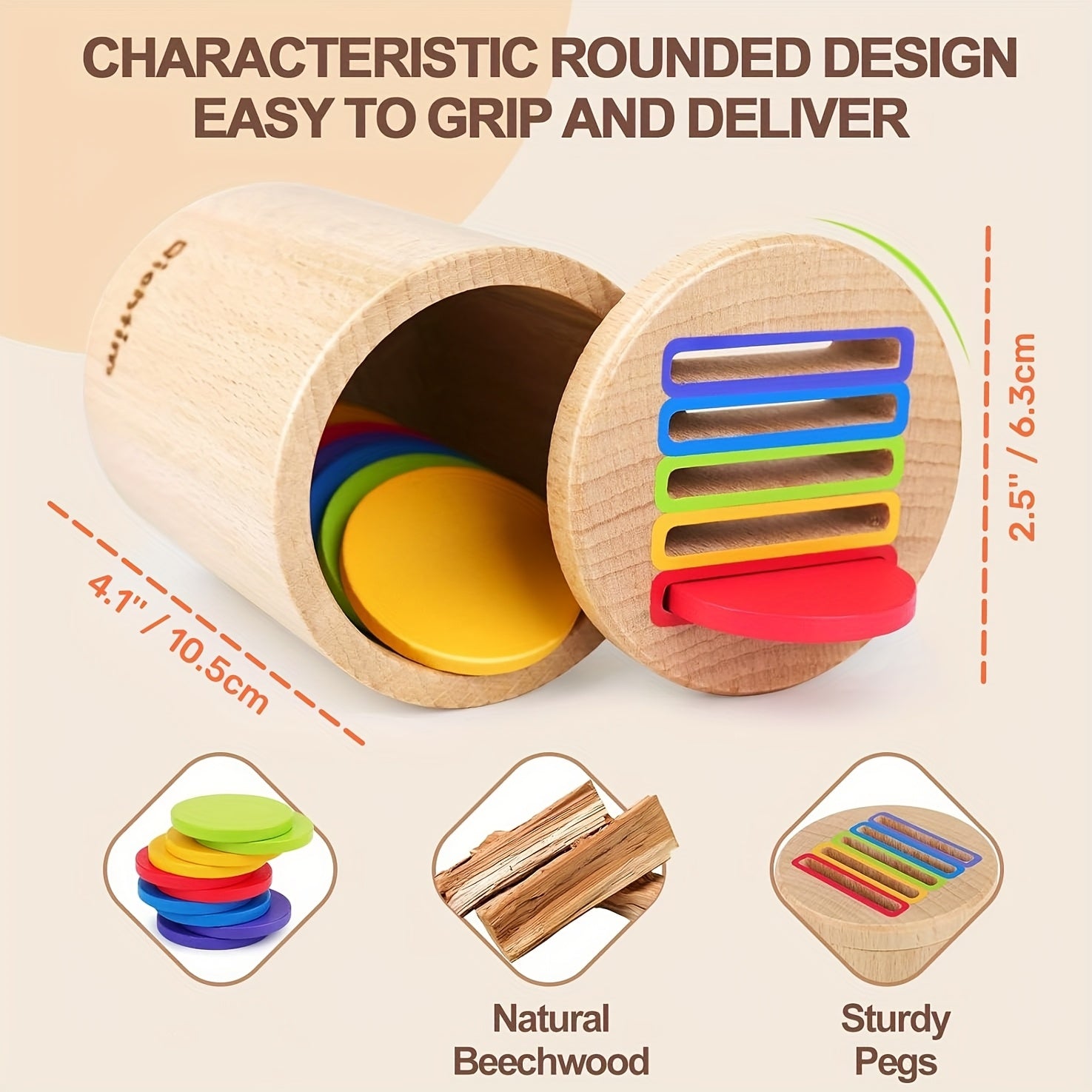 Wooden Color Sorting Toy for Toddlers 1-3 – Montessori Coin Box with 10 Colored Blocks & Drawstring Bag, Fine Motor Skills Educational Toy for Boys and Girls