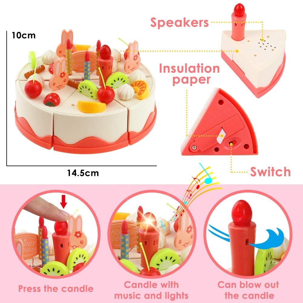 Birthday Cake Tea Party Play Food Toy Set Kids Pretend Play Cake Decorating Dessert Accessories 75-85pcs Girls Ages 3+