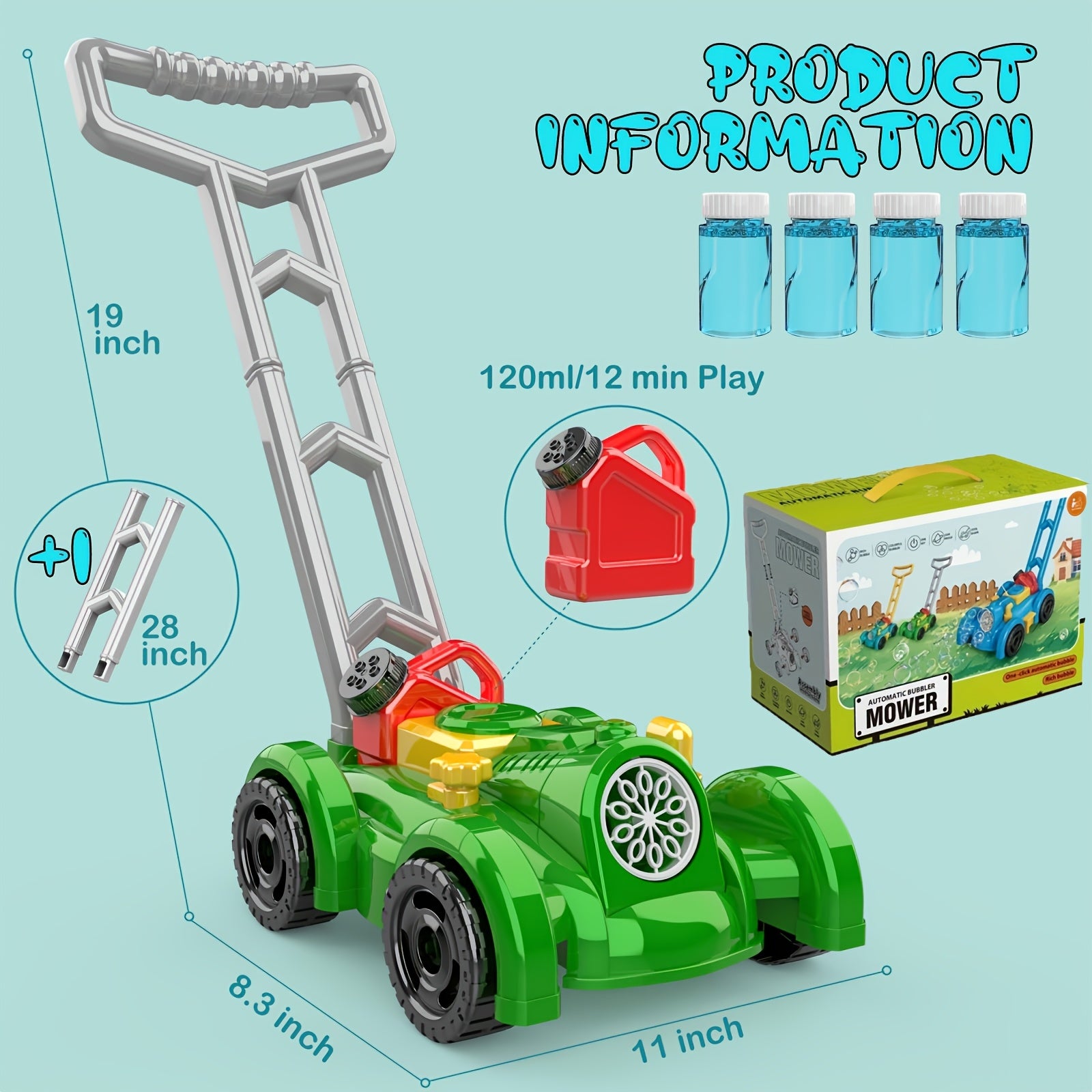 Lawn Bubble Trimmer Toy for Kids – Bubble Blower Pretend Play Gardening Toy, Easter Basket Filler, Birthday Gift for Boys Girls (Green)