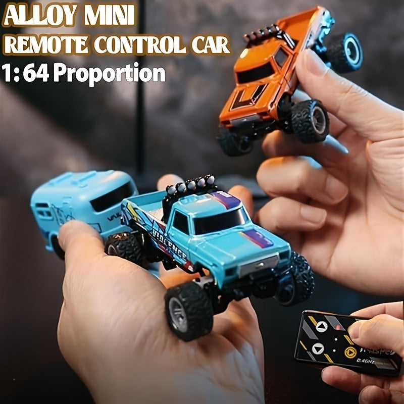 Mini RC Truck 1:64 Scale 2.4GHz Off-Road Alloy with Trailer Body Lights Headlights Adjustable Speed Crawler Collectible Holiday Gift Boys