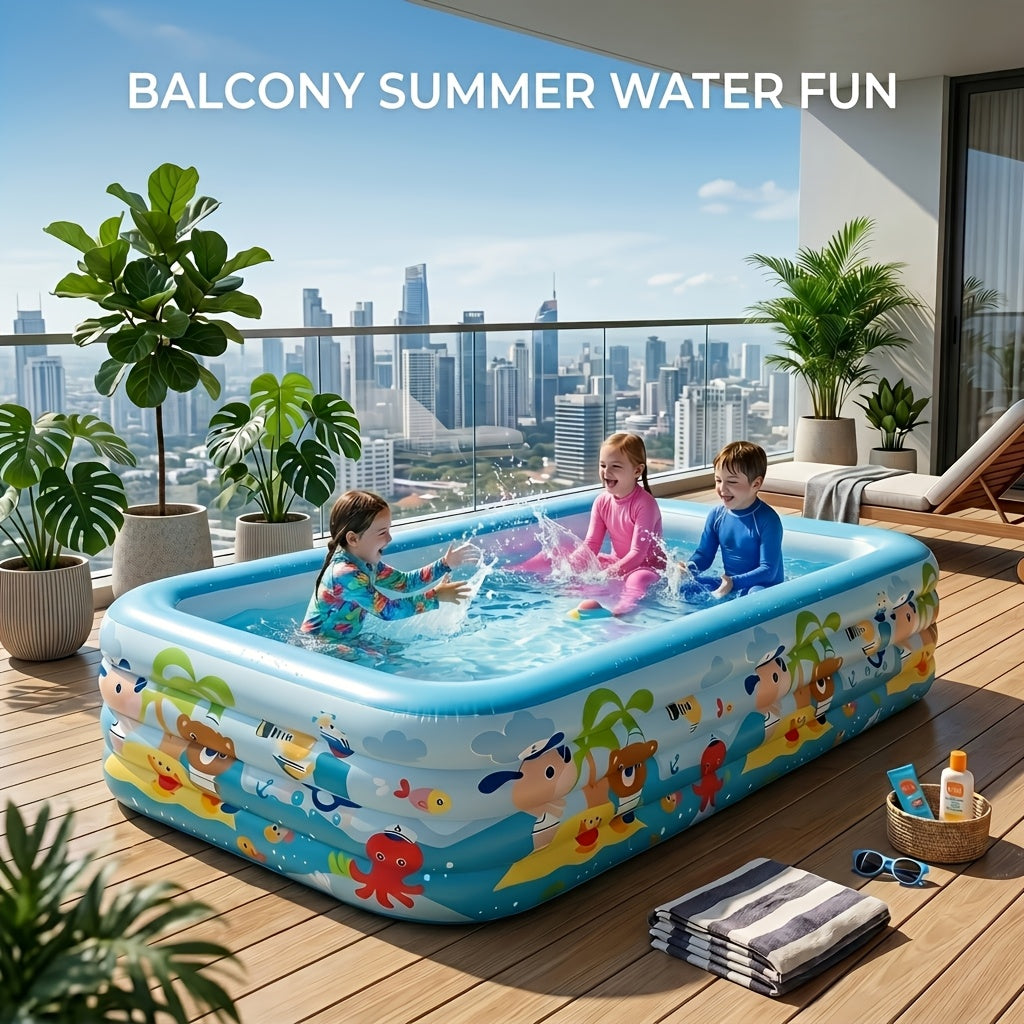 Large Cartoon Inflatable Swimming Pool for Kids & Family – Thickened Portable Wading Pool for Backyard Patio Garden, Quick Inflate Summer Outdoor Water Fun, Top Gift Choice
