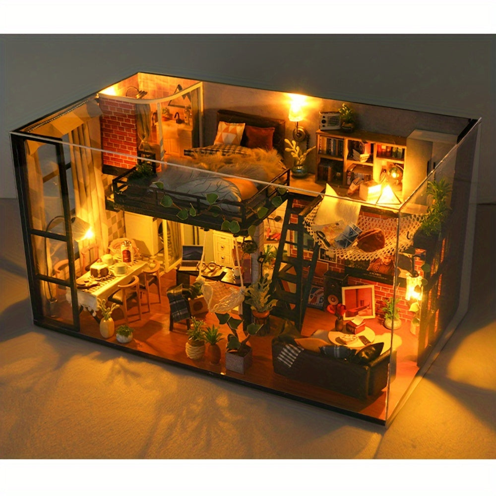 Literary Utopia DIY Dollhouse Kit 2-Story Miniature House with Dust Cover – Book Lover Cozy Reading Nook Handmade No Glue Needed Home Decor Display Gift for Teens Adults Ages 14+