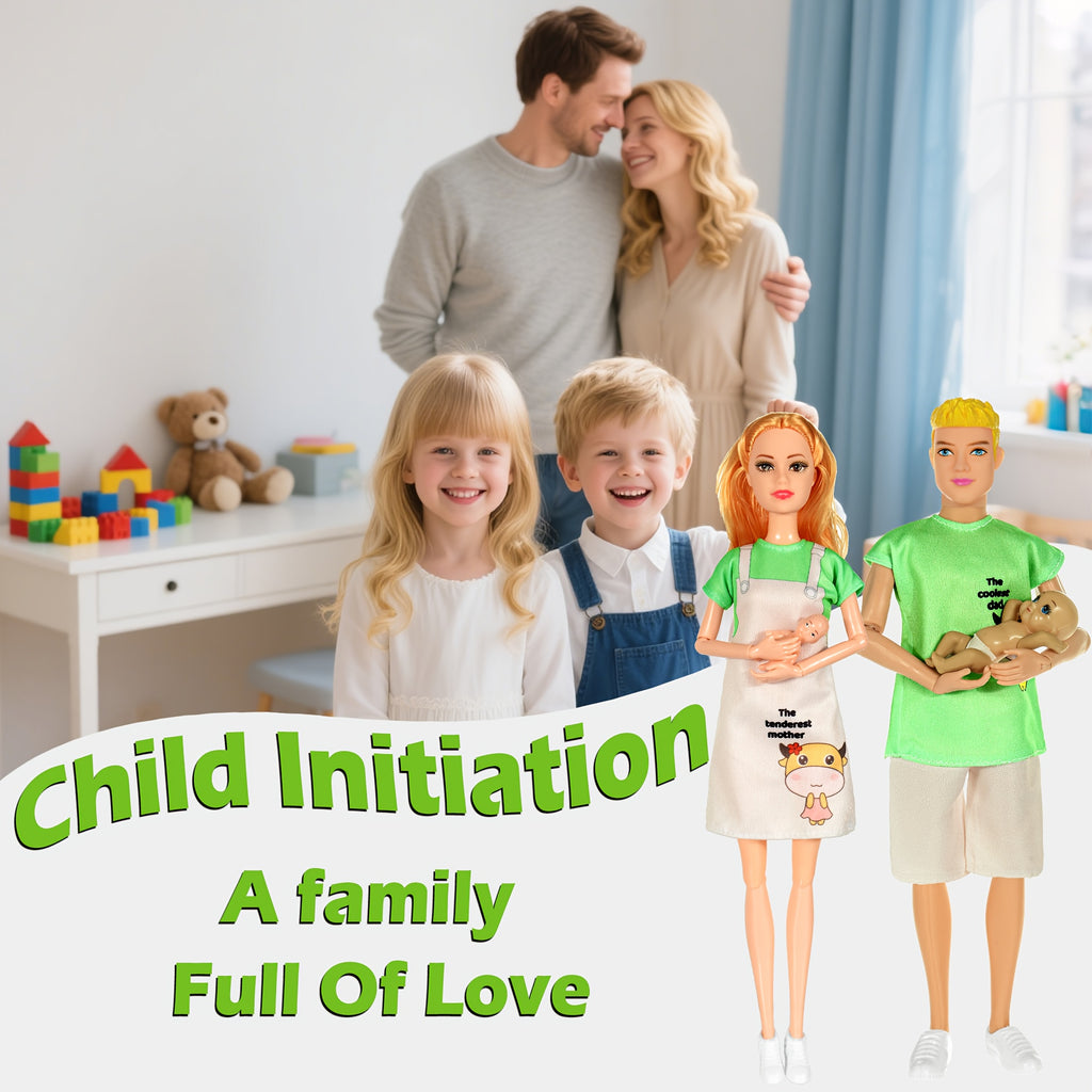 17-Piece Family Dollhouse Playset with Pregnant Mom, Dad, 4 Kids, Pets, Stroller, Slide & Swing – Complete Doll Family Set for Girls Ages 3+, 11.8 Inch Figures, Imaginative Role Play Gift