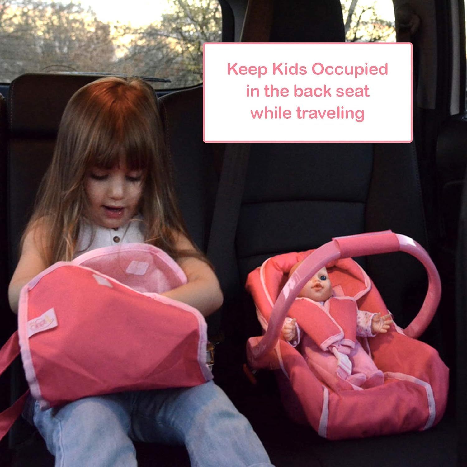 Unicorn Baby Doll Car Seat for 18 Inch Dolls – Pink Unicorn Doll Carrier & Travel Accessory, Safety-Tested Lead-Free Role Play Toy, Birthday & Christmas Gift for Girls Ages 3+