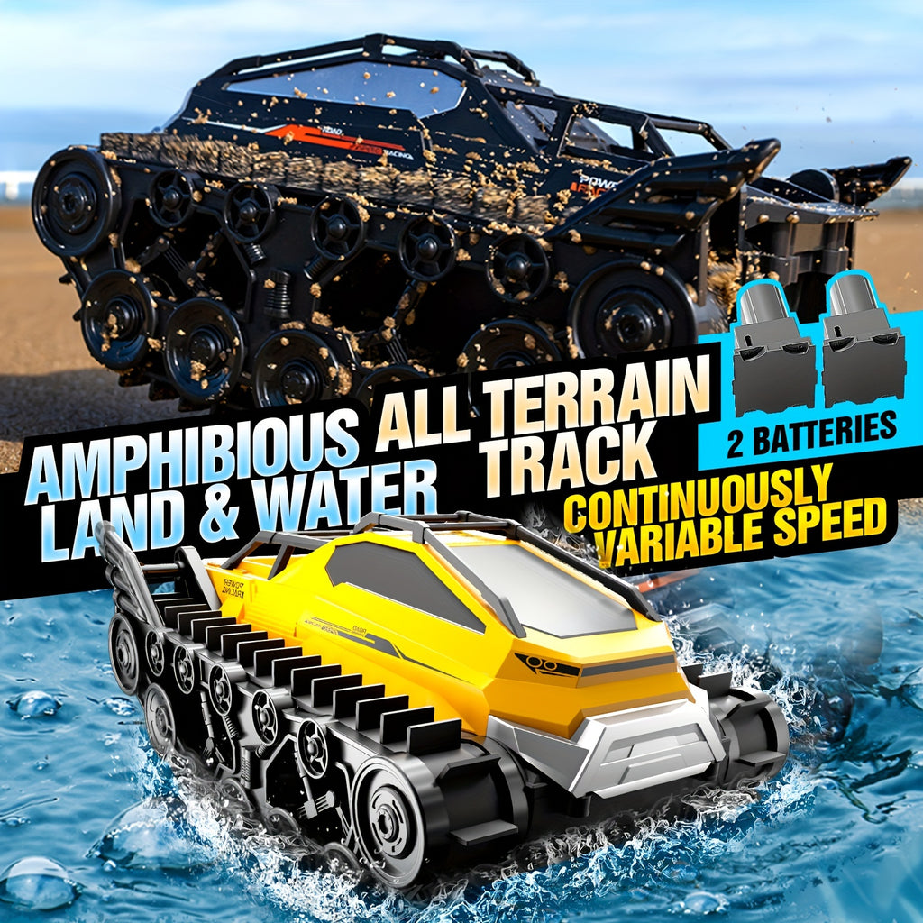 Amphibious RC Tank with 2 Battery Packs High Horsepower Off-Road Drifting Climbing Remote Control Car – All-Terrain Land & Water RC Vehicle for Boys Kids Christmas Halloween Gift