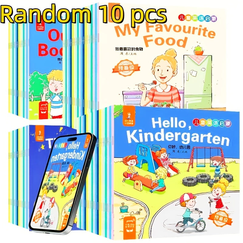 Hardcover English Story Picture Books for Kids 10-Pack – Large Print Eye-Protection Comic-Style Scenes Beginner English Learning for Toddlers & ESL