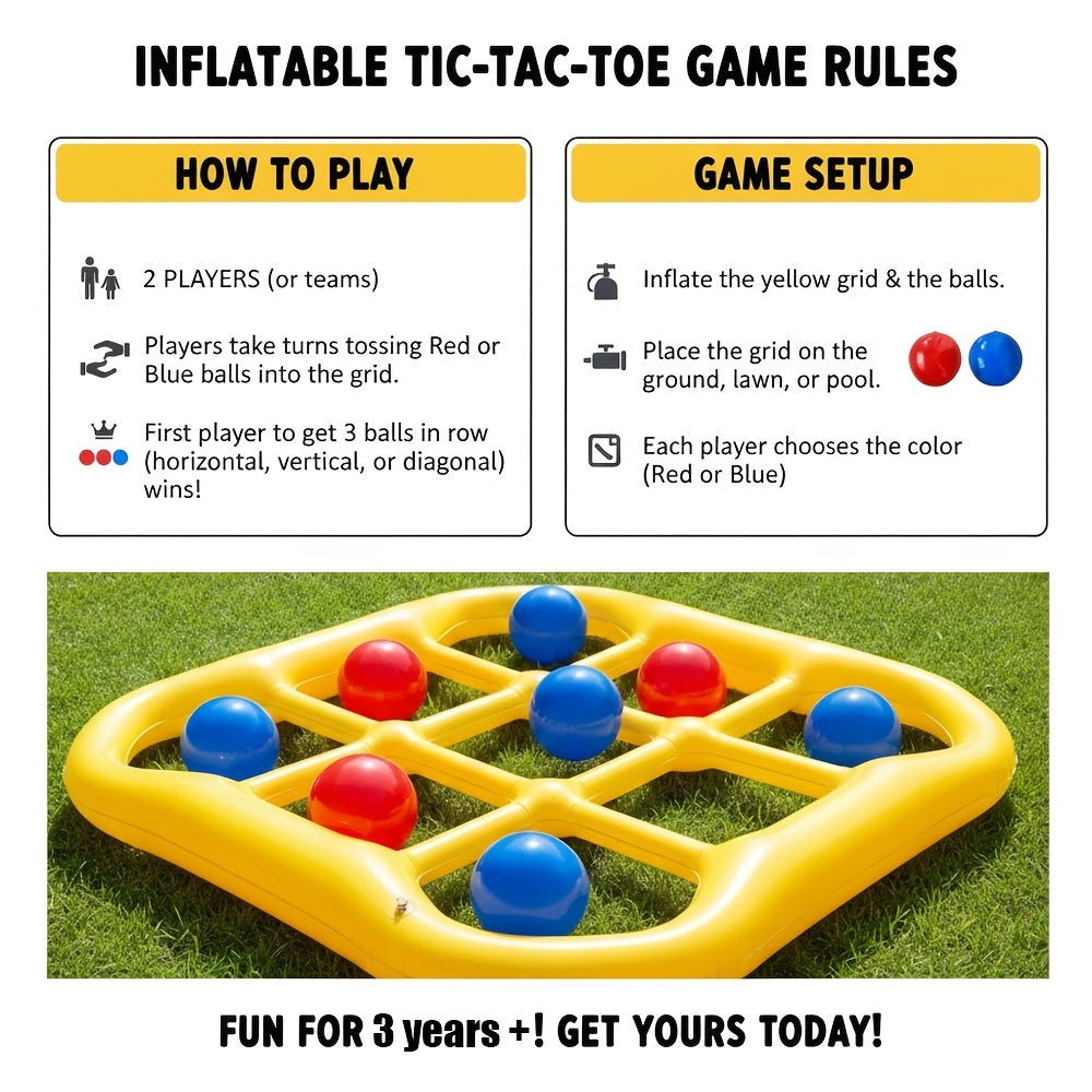 Inflatable Tic Tac Toe Pool Game Set with 10 Balls & Air Pump, Floating Pool Party Game for Family, Adults & Kids, Swimming Pool Lake Outdoor Water Toy