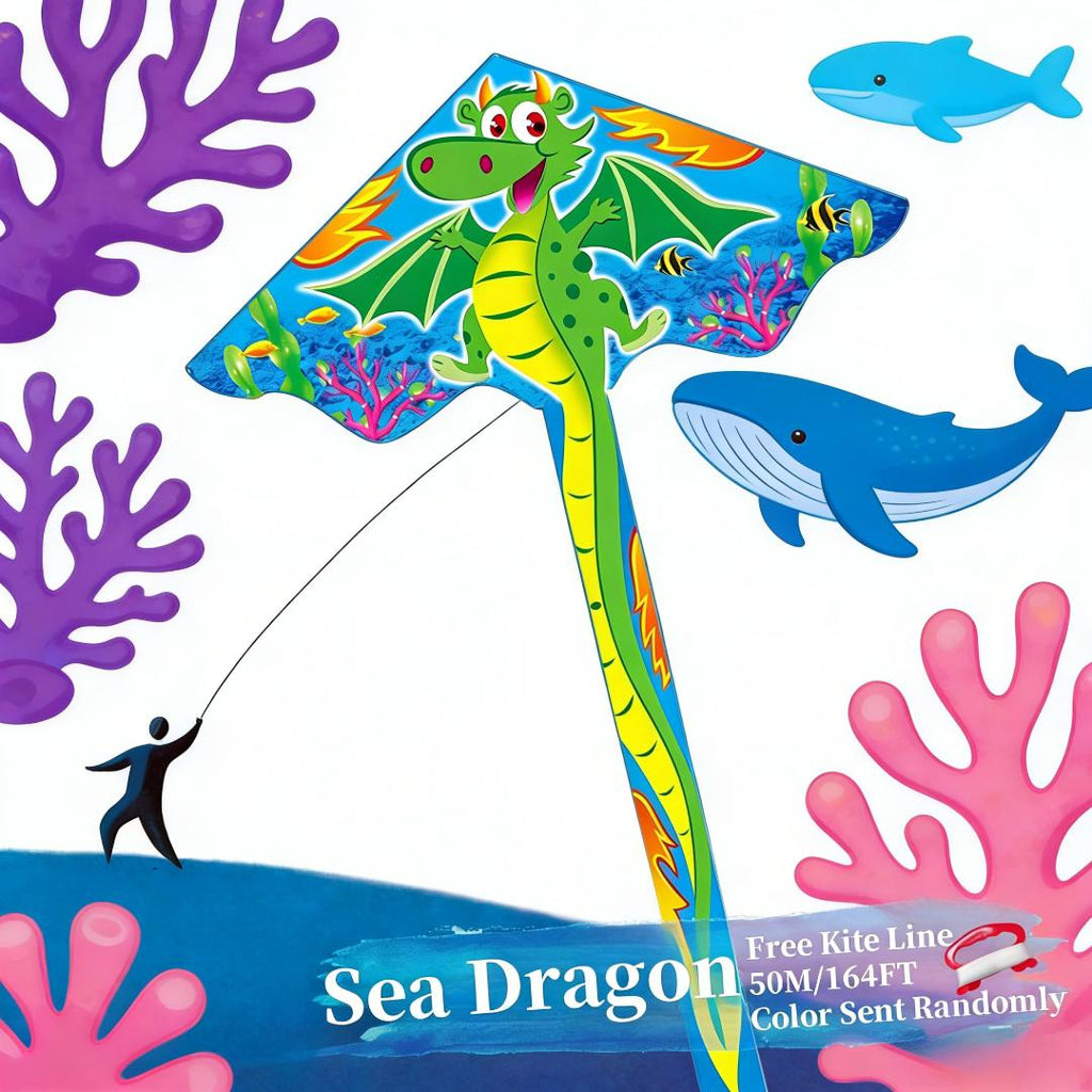 Dragon Kite for Kids & Adults Large Cartoon Design with String Board – Easy to Fly Outdoor Flying Toy for Beach, Park & Ocean – Birthday Christmas Easter Gift for Boys & Girls Ages 6+