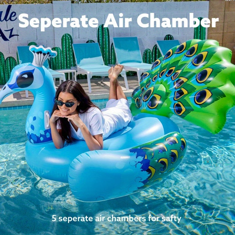 Inflatable Peacock Pool Float Adult Extra Large – Giant 66" Ride-On Inflatable Pool Raft for Adults, Summer Party