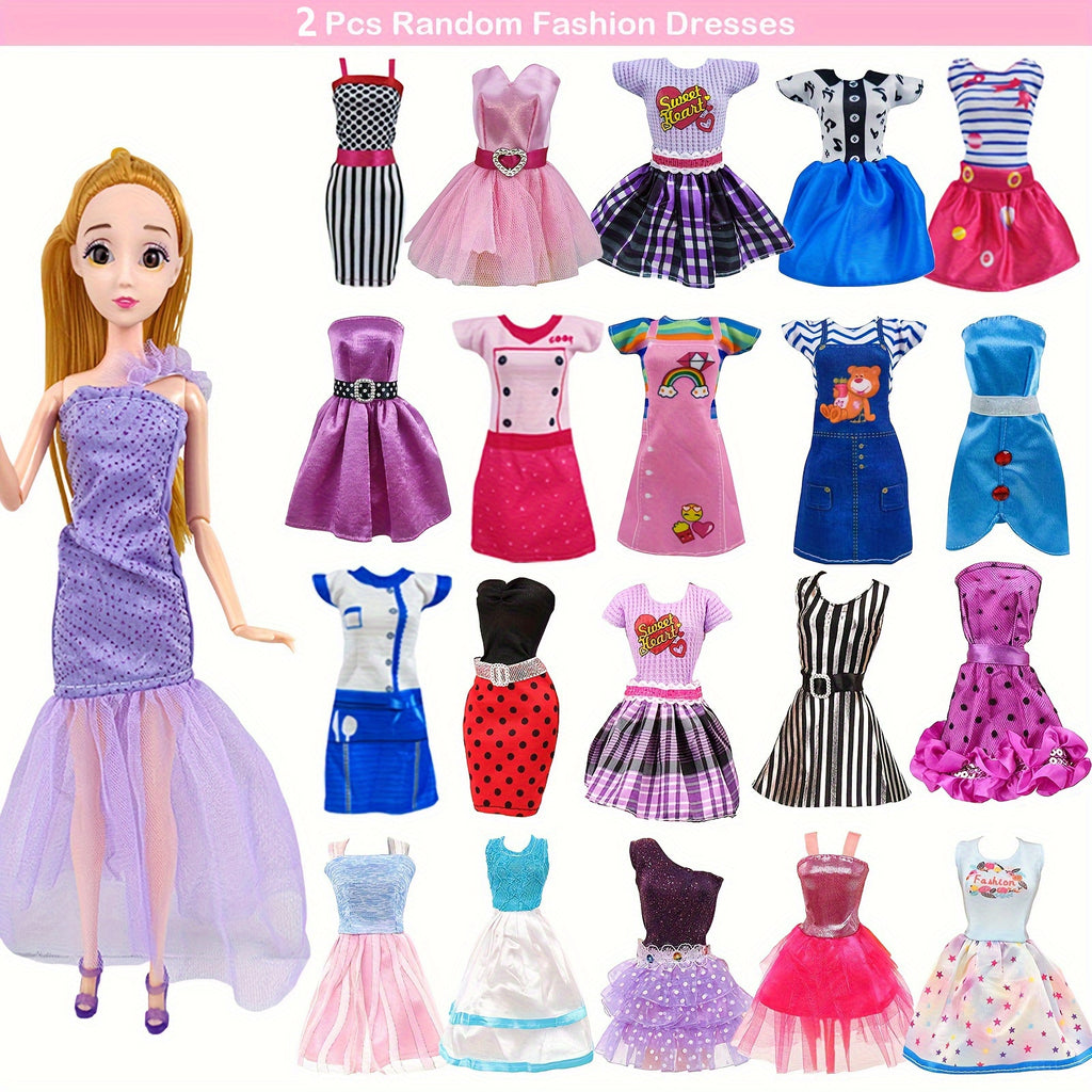 54pcs Doll Clothes & Accessories Set for 11-12 Inch Fashion Dolls – Bridal Gowns, Evening Dresses, Swimsuits, Shoes, Glasses & Hangers, Complete Wardrobe Gift for Girls Ages 3+, Random Color