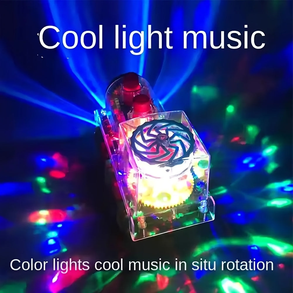 Electric Transparent Gear Train Toy for Toddlers with Flashing Lights & Music – 360 Spin Educational See-Through Gear Vehicle, Fun Learning Gift for Boys & Girls Ages 2+