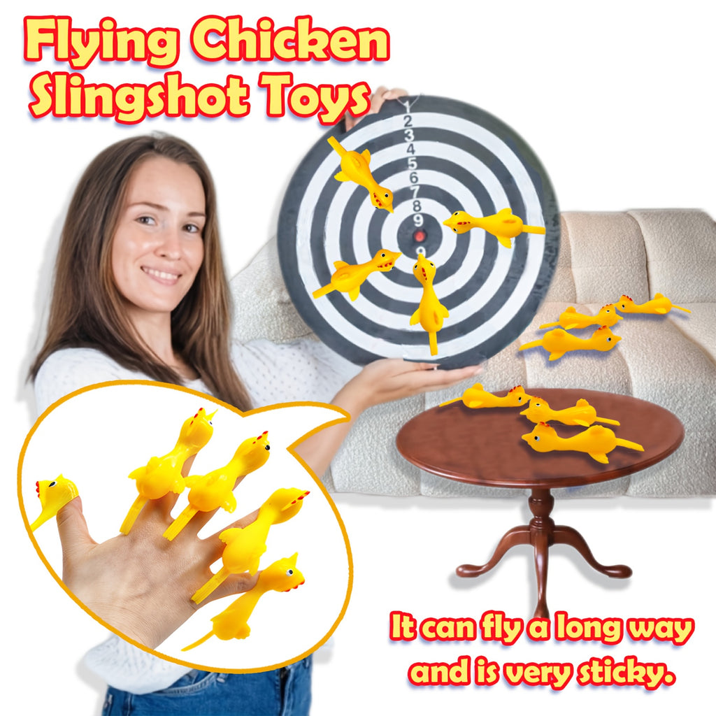 Slingshot Chicken Finger Toys 50 Pack Bulk - Mini Flying Rubber Chickens with Launcher for Kids Birthday Party Favors Pinata Fillers Classroom Prizes Stocking Stuffers