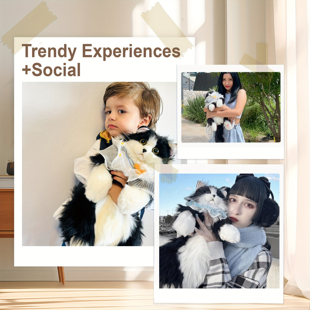 Tuxedo Cat Plush Backpack Stuffed Animal – Handmade Wearable Cat Plush with Gift Box & Card, Cute Cat Backpack Gift for Women Kids Cat Lovers Birthday Anniversary