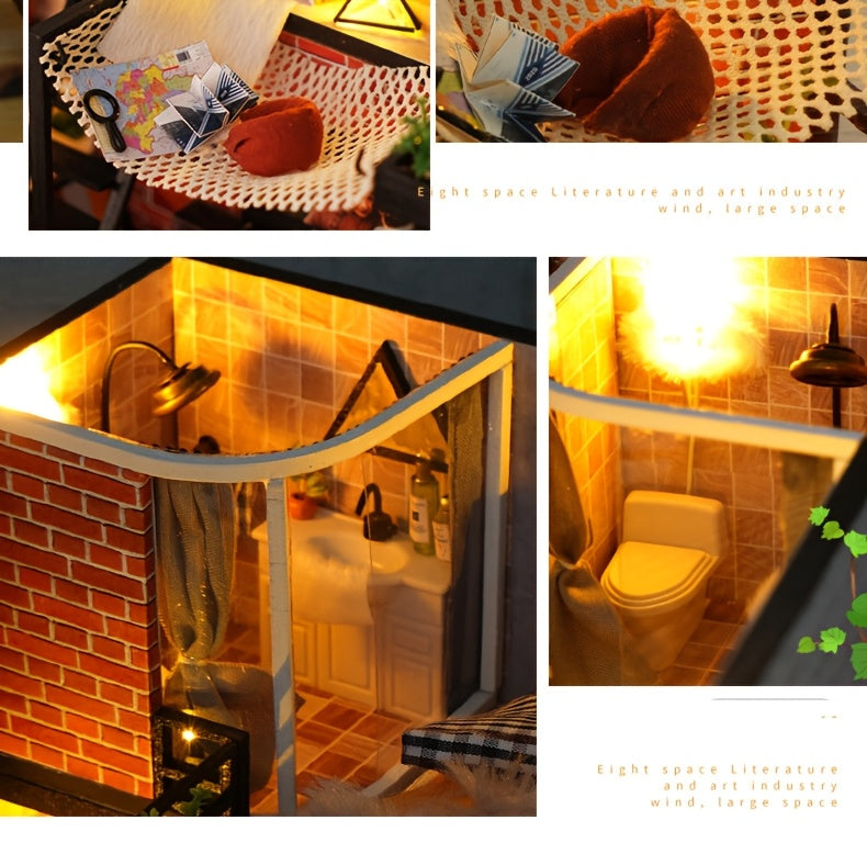 Literary Utopia DIY Dollhouse Kit 2-Story Miniature House with Dust Cover – Book Lover Cozy Reading Nook Handmade No Glue Needed Home Decor Display Gift for Teens Adults Ages 14+