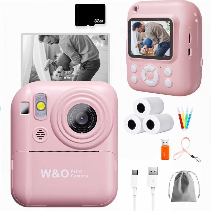 Kids Instant Print Camera 3-in-1 with MP3 Player & Puzzle Games - 2.4'' HD Screen Portable Digital Camera Toy with Print Paper 32GB Card Reader Lanyard Storage Bag Birthday Gift for Girls Boys