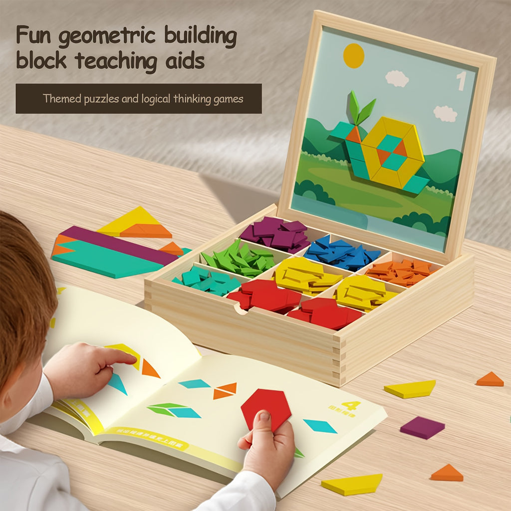 Geometric Shape Magnetic Wooden Puzzle 128-220pcs Educational Cognitive Learning Toy for Toddlers Kids Preschool Montessori STEM Birthday Gift