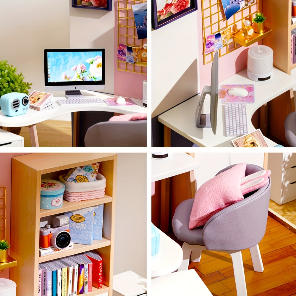DIY Mini Dollhouse Puzzle Kit with Dust Cover – Small Miniature House Model No Glue Needed 4 Styles Tea Time Flavor Life Heartbeat Creativity Desktop Decor Gift Teens Ages 14+