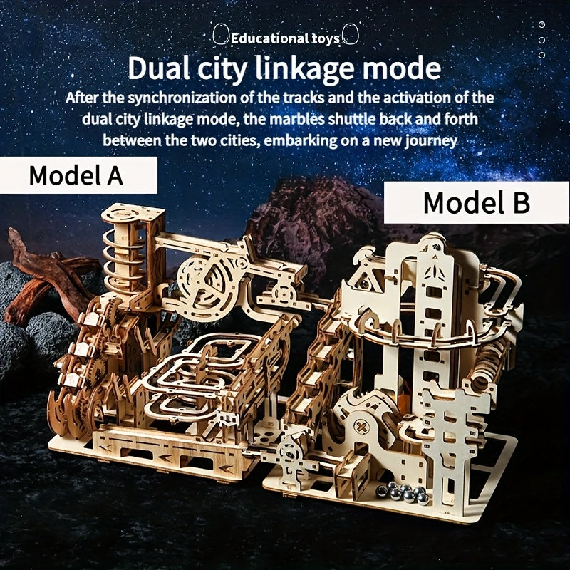 3D Wooden Ball Track Puzzle for Adults STEM Project, High-Difficulty Wood Building Model with 2 Expansion Sets, Home Decoration Holiday Birthday Gift for Men & Women