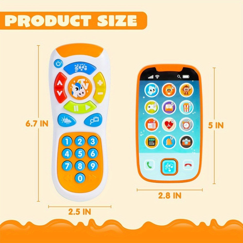 Baby Smartphone and Remote Control Toy Set with Music Sound Effects Learning Toy for Infants Toddlers Boys Girls Easter Basket Stuffer Christmas Birthday Gift