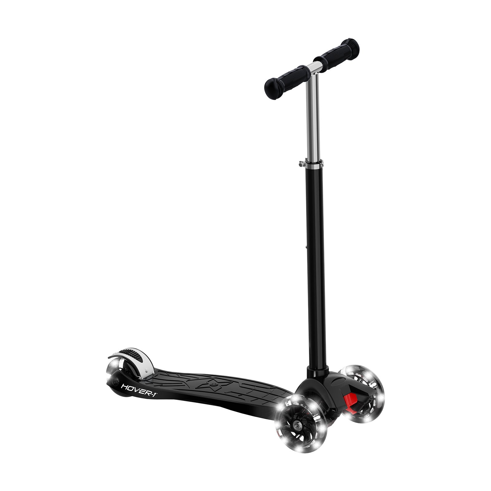 Hover-1 Sunbeam Kids Kick Scooter with Multicolor LED Wheel Lights – 3-Wheel Adjustable Height, 110 lb Capacity, Rear Foot Brake for Boys & Girls