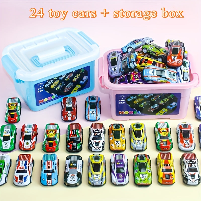 24-Piece Toy Car Set with Storage Box – Colorful Mini Vehicles for Kids Ages 3-12, Birthday & Holiday Gift for Boys & Girls