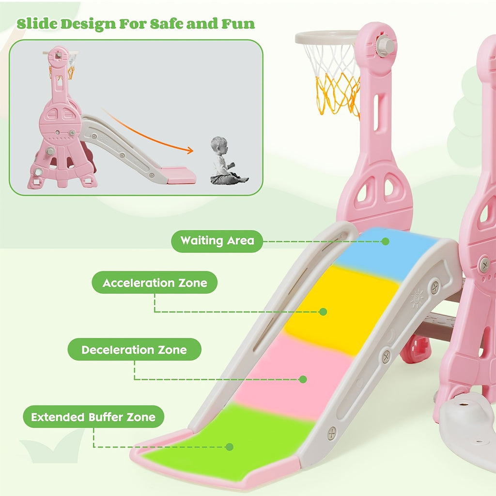 4-in-1 Toddler Slide and Swing Set with Climber Basketball Hoop Indoor Outdoor Backyard Playset for Kids Ages 1-3