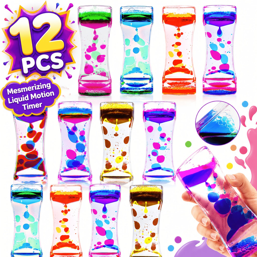 Liquid Motion Bubbler Sensory Toys 12-Pack – Calming Liquid Timer Fidget Toy for Kids & Adults – Stress Relief Visual Toy – Party Favors, Classroom Prizes, Goodie Bag & Stocking Stuffers