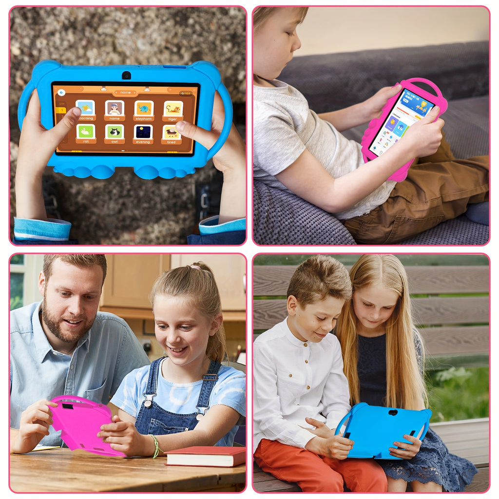 Kids Tablet 7-Inch Android 12 4GB RAM 32GB ROM Dual Cameras Eye Protection Display Parental Control 2.4G WiFi Shock Resistant Case – Gift for Children Boys Girls