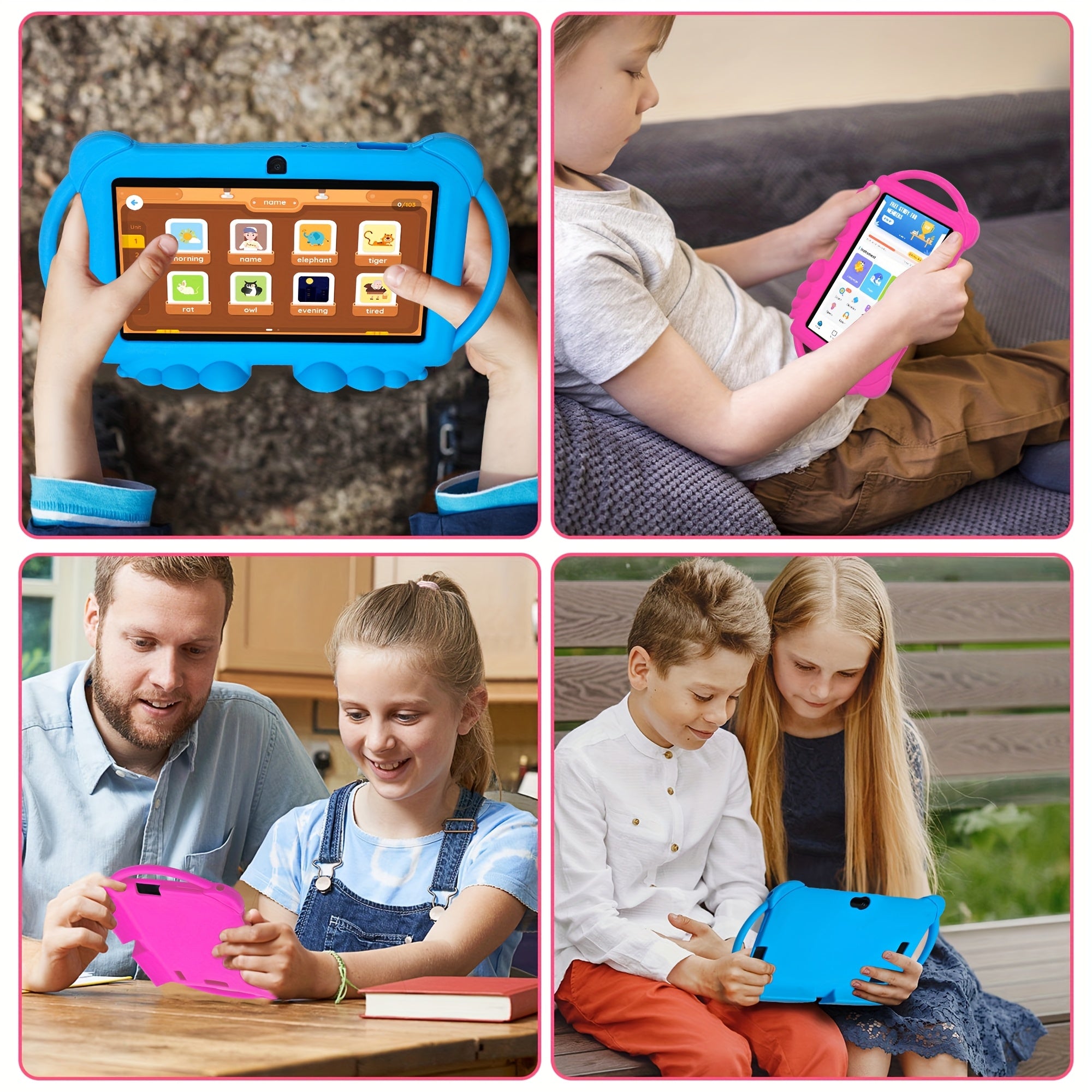 Kids Tablet 7-Inch Android 12 4GB RAM 32GB ROM Dual Cameras Eye Protection Display Parental Control 2.4G WiFi Shock Resistant Case – Gift for Children Boys Girls