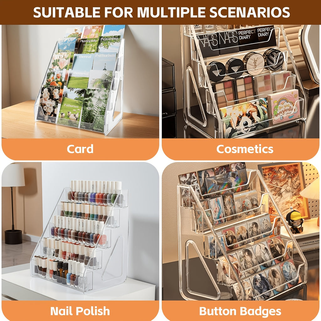 Trading Card Display Stand 5-Tier Vertical for PSA BGS SGC Graded Slabs – Tabletop Baseball Basketball Sports Card Rack Snap-On Assembly, Collector Gift