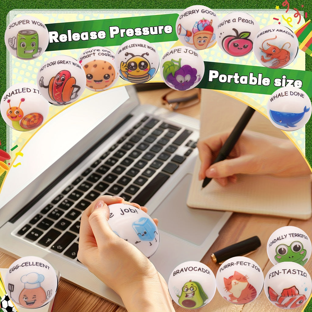 Stress Balls Bulk 24 Pack Motivational Animal Squeeze Toys – Inspirational Quote Soft TPU Sensory Balls for Classroom Office Party Favors Team Building Gifts