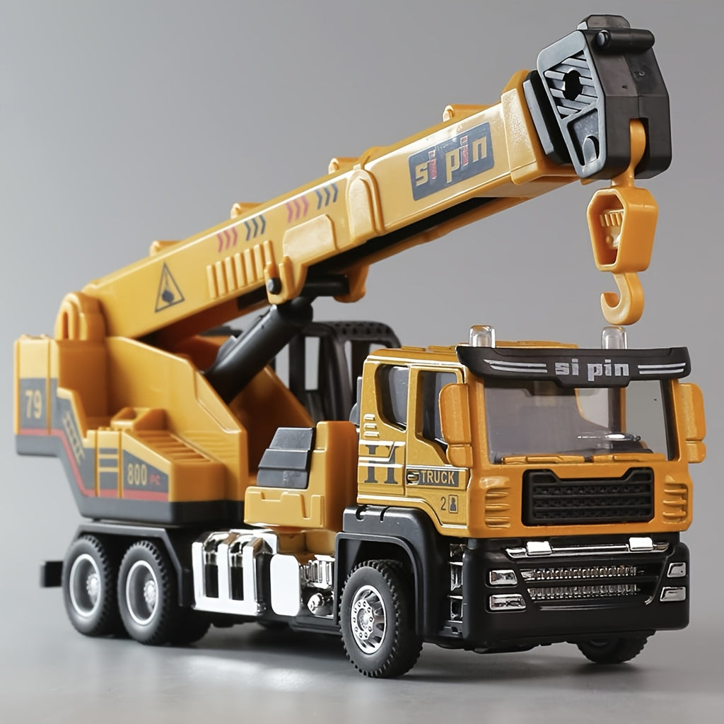 Alloy Construction Vehicles Set for Kids 5.8" – Metal Inertia Excavator Dump Truck Cement Mixer Crane Engineering Toy, No Battery Gift for Boys Ages 3+