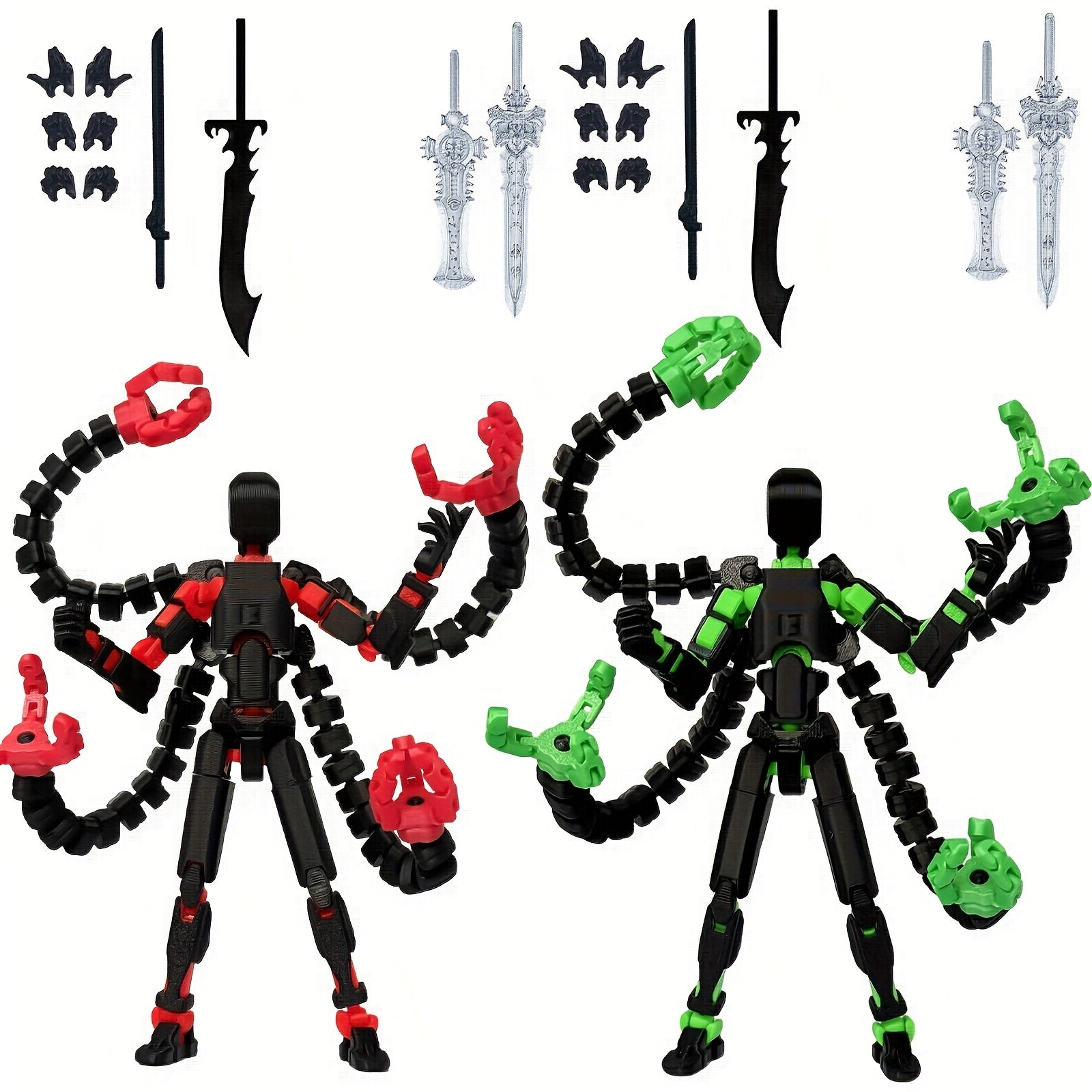 Articulated Robot Action Figure 2pcs Set – 3D Printed Multi-Jointed Poseable Lucky Mobile Robot Desktop Decoration Cool Gift for Gamers Collectors Teens