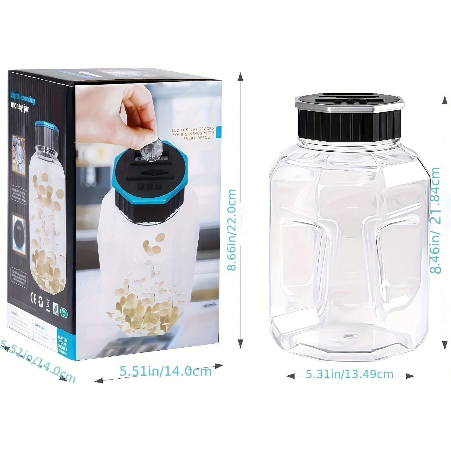 Digital Coin Counting Piggy Bank 2.4L LCD Counter – Extra-Large Transparent Acrylic Coin Jar That Counts Money – Savings Bank for Adults & Teens – Birthday, Christmas & Father's Day Gift