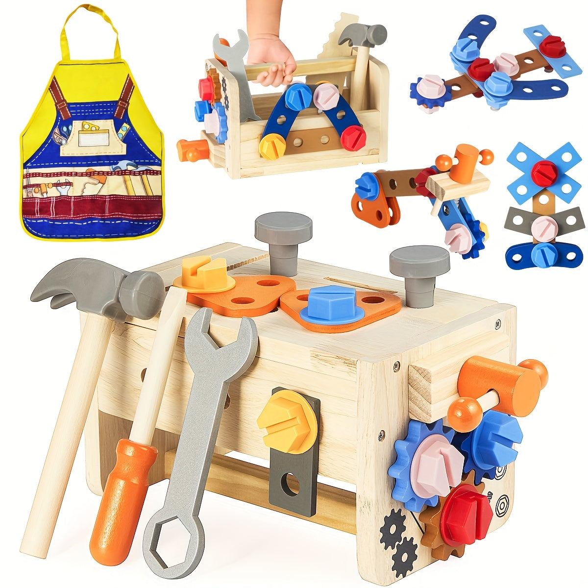 Kids Wooden Tool Set 39pcs STEM Pretend Play Construction Toy with Toolbox & Vest Boys Girls Ages 3+ Birthday Gift