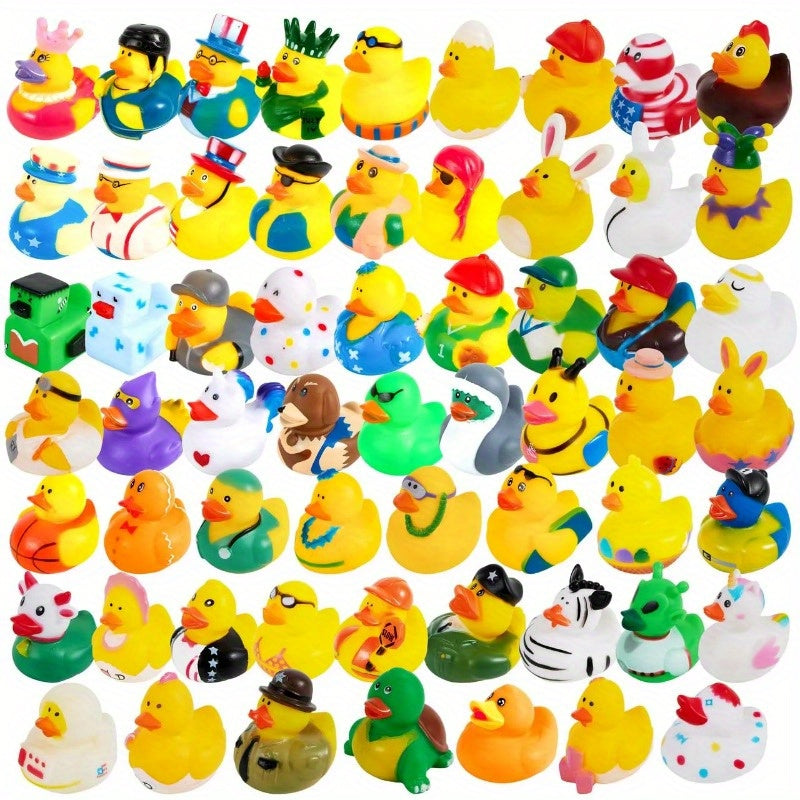 SYNCFUN Mini Rubber Duck Bath Toy Set 60pcs - Assorted Designs with Mesh Carry Bag, Bulk Rubber Duckies for Kids Bath Time, Baby Shower Party Favor, Pool Toy for Boys Girls