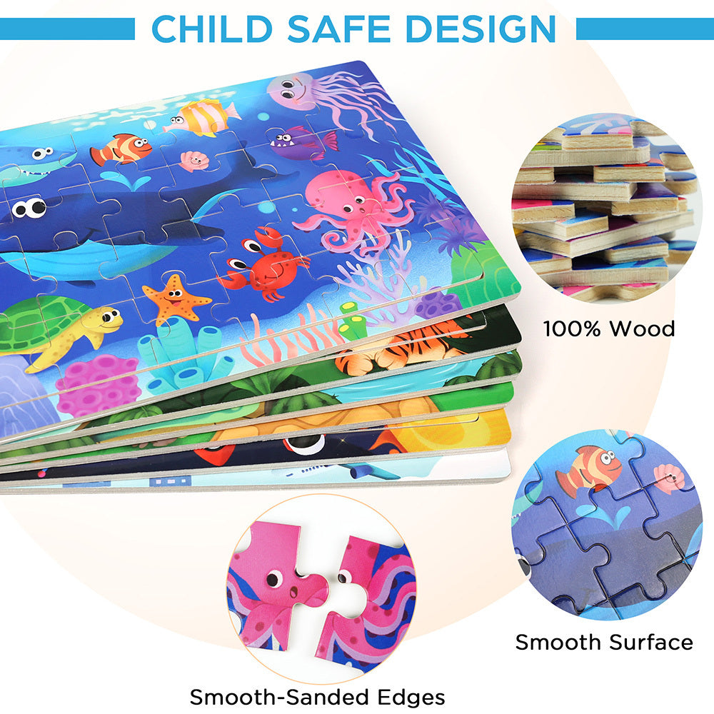 6 Pack Wooden Jigsaw Puzzles for Kids – 24 Pieces Each, Preschool Learning Toys for Toddlers Boys & Girls, Educational STEM Puzzle Set, Birthday Gift for Ages 3-5