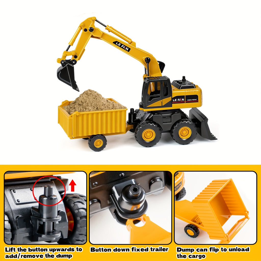 3-in-1 Construction Truck Toy Set Excavator Bulldozer & Dump Truck Inertia Power No Battery, Opening Cab 360° Rotation, Gift for Boys Girls Ages 3+