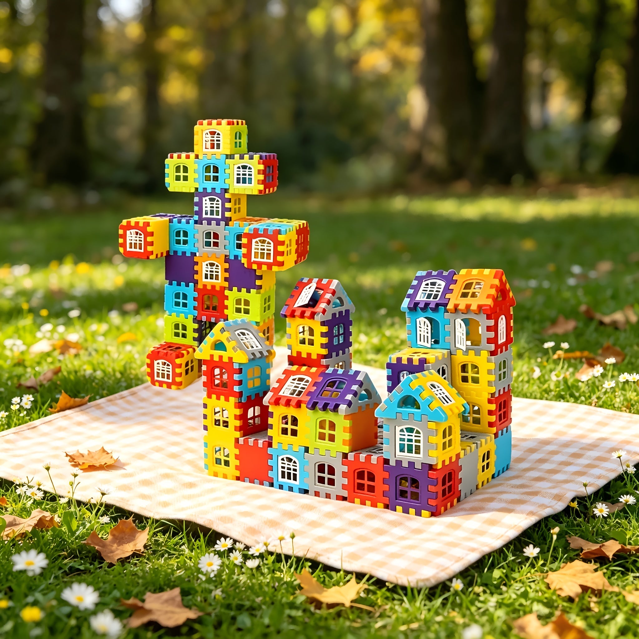 140pcs House Building Blocks Set STEM Colorful Interlocking Bricks with Window Roof Pieces Preschool Construction Toy for Boys Girls Ages 3+ Birthday Christmas Gift