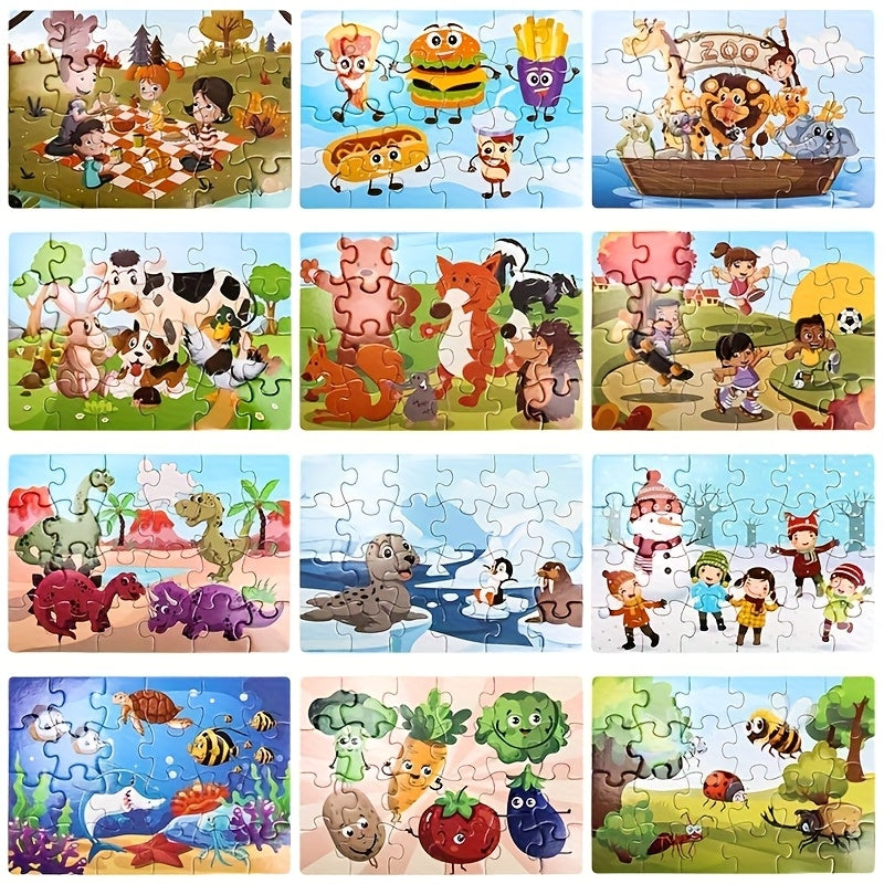 Kids Puzzles Ages 3+ Set of 12 Boxes, 12 Different Themes Jigsaw Puzzles for Boys & Girls, Toddler Puzzle Gift Activity Toy for Halloween Christmas Birthday