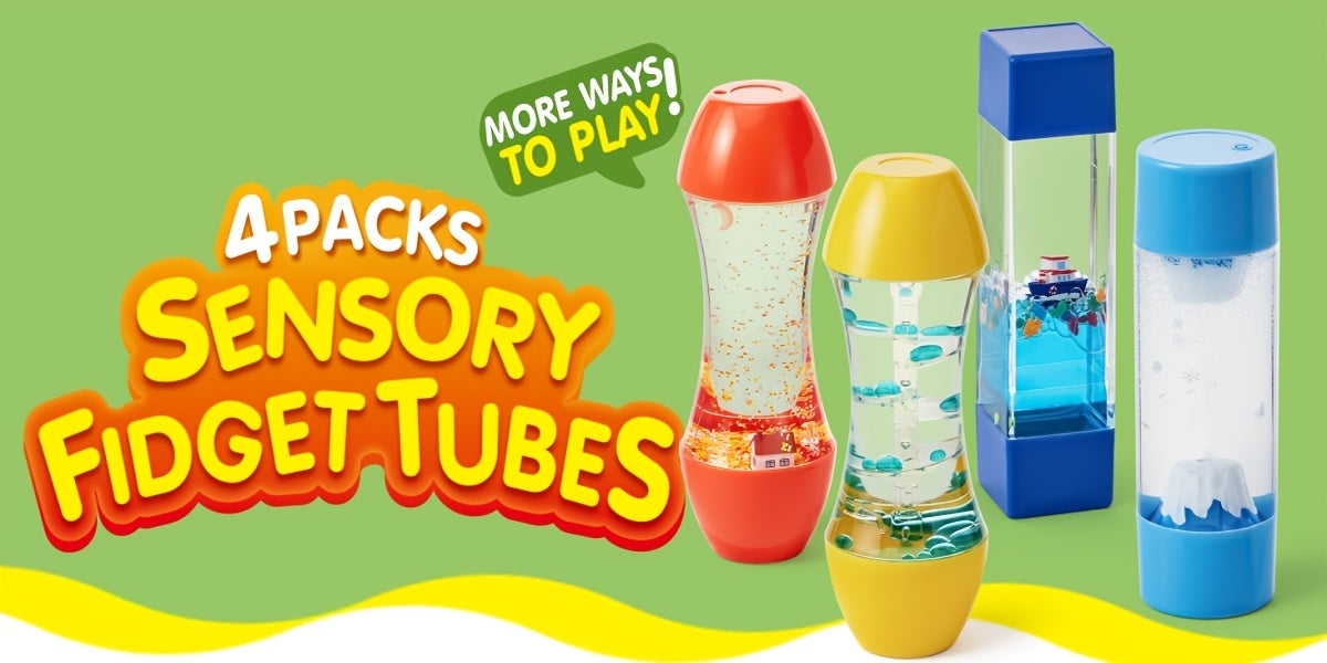 Sensory Fidget Tubes for Kids 4-Pack Calm Down Toy Stress Relief Autism ADHD Anxiety Speech Therapy Classroom Fine Motor Skill Easter School Gift