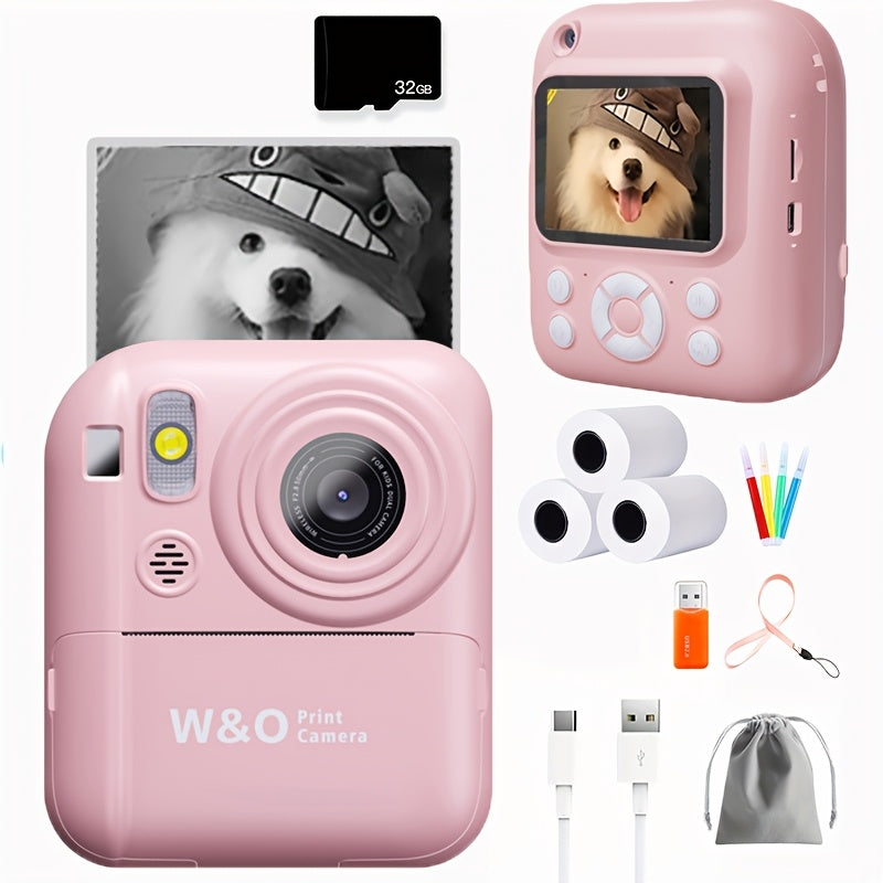 Kids Instant Print Camera 3-in-1 with MP3 Player & Puzzle Games - 2.4'' HD Screen Portable Digital Camera Toy with Print Paper 32GB Card Reader Lanyard Storage Bag Birthday Gift for Girls Boys