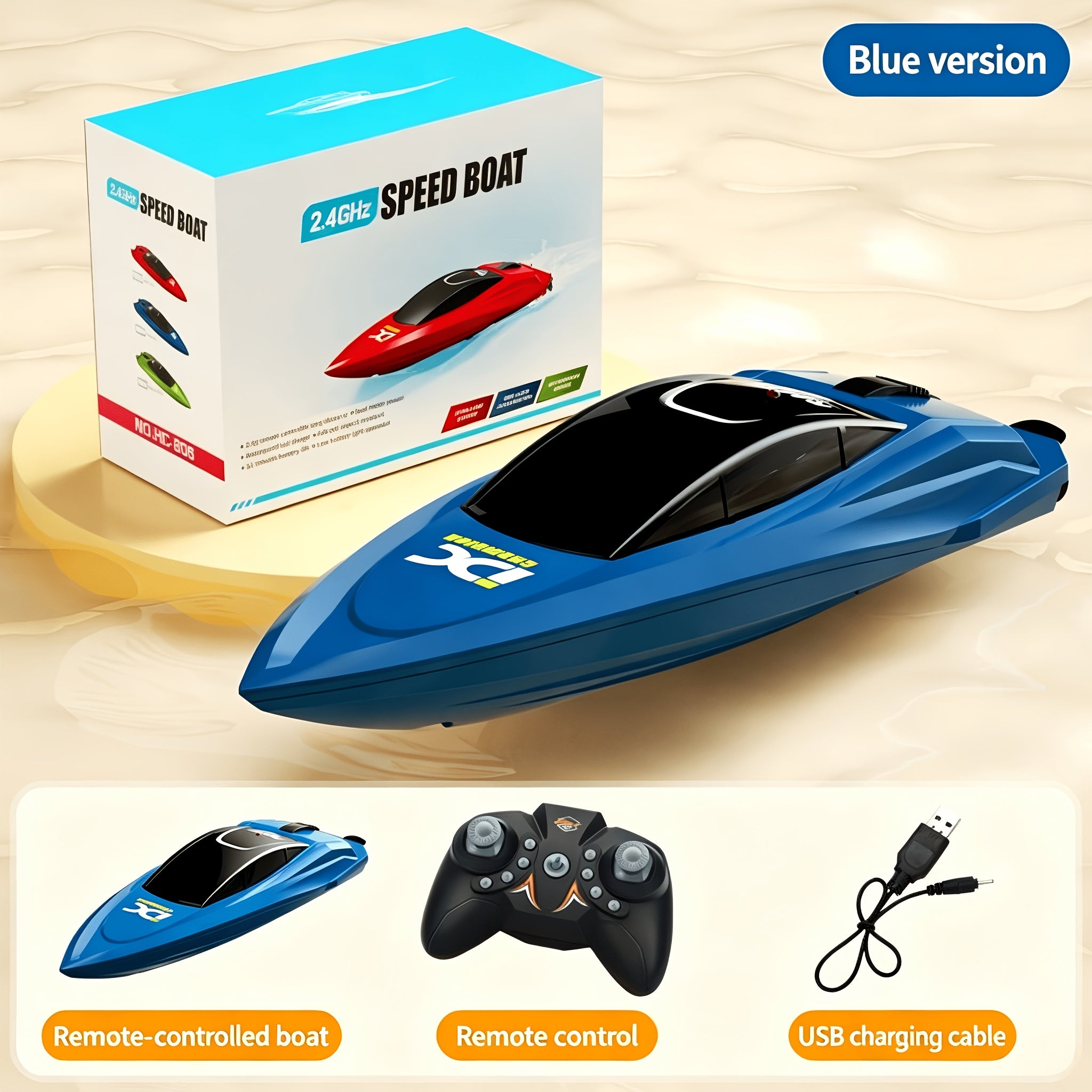 RC Racing Boat Mini High Speed 2.4GHz 4CH Remote Control LED Lights Pool Lake Pond Kids Summer Gift Boys Girls Birthday Christmas Red Blue Green