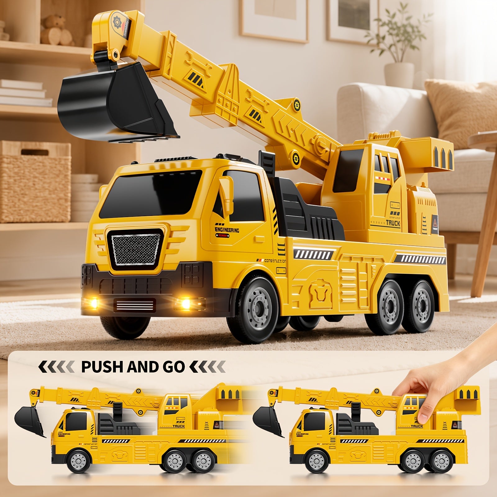 3-in-1 Construction Vehicle Toy Set Crane Excavator Racing Track with 8 Cars Lights Sounds STEM Playset for Kids Boys Girls Toddlers Ages 3+ Birthday Christmas Gift