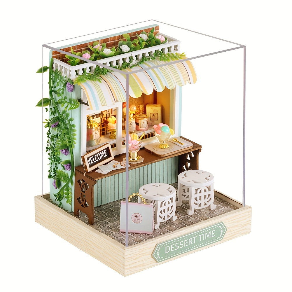 DIY Wooden Dollhouse Kit with Dust Cover – Handmade Miniature Puzzle Tiny House with Furniture for Teens Adults Christmas Birthday Gift
