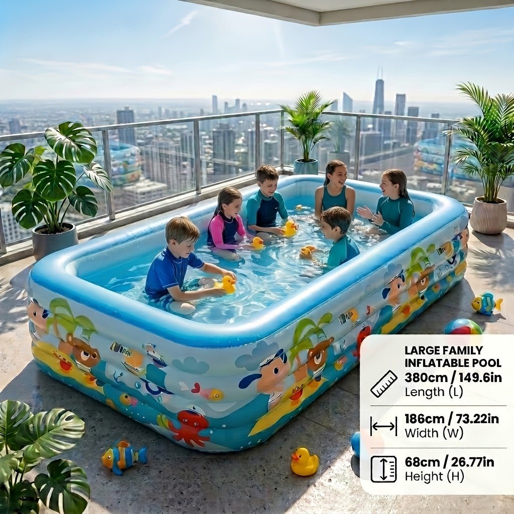 Large Cartoon Inflatable Swimming Pool for Kids & Family – Thickened Portable Wading Pool for Backyard Patio Garden, Quick Inflate Summer Outdoor Water Fun, Top Gift Choice