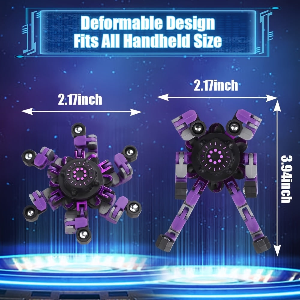 Deformable Robot Fidget Spinner Gyro Toys 10 & 15 Pack – Mechanical Fingertip Spinner Decompression Toys, Glow in Dark Option, Party Favors & Gifts